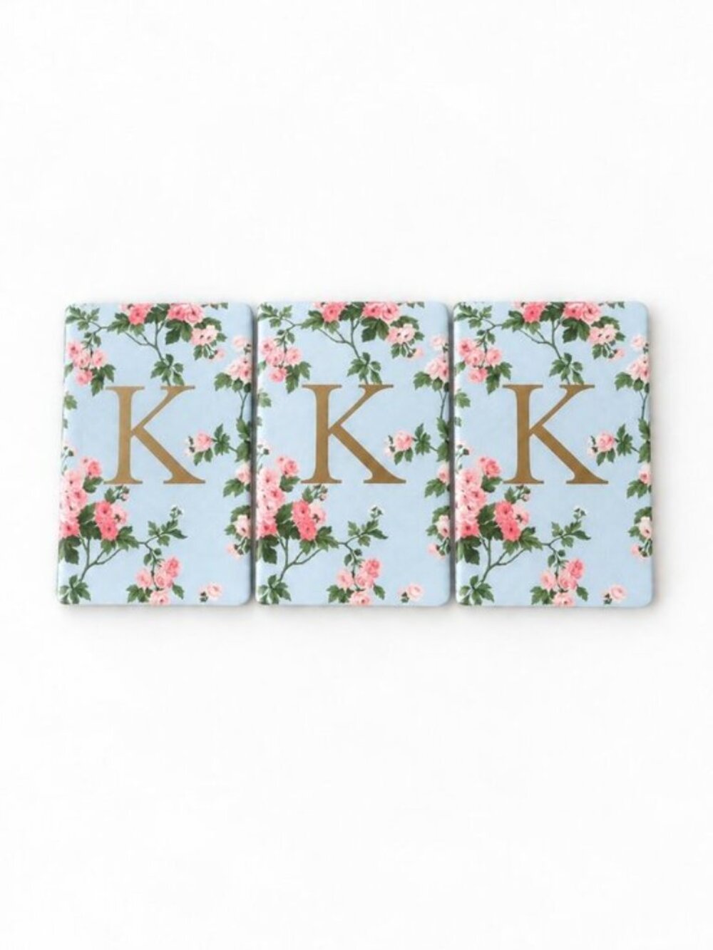 NWT Laura Ashley Floral Notebook Set of 3 Monogram K Blue & Pink